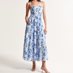 Abercrombie smocked dress, blue and white, XLP